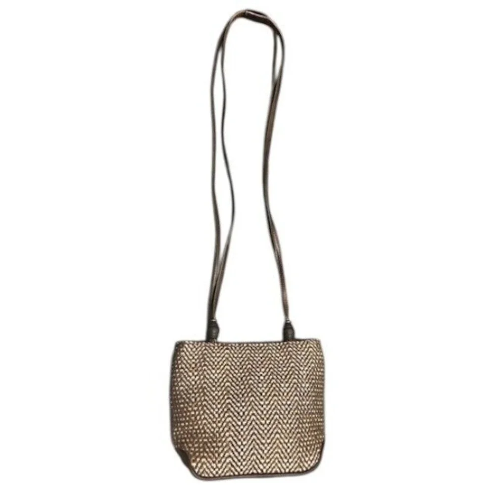 Liz Claiborne Woven Small Crossbody Bag Brown Tan Olefin Cotton Blend Purse